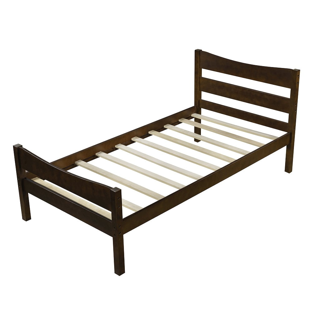 Twin Bed Frame, Walnut Twin Platform Bed Frame with Headboard and