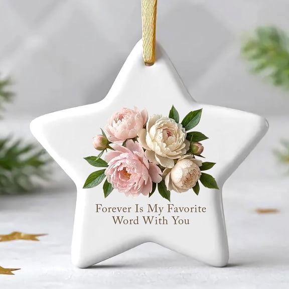 Romantic Forever Love Quote Ceramic Ornament Flat 2D Printed Round Anniversary Valentine Gift For Her