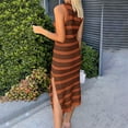 thumbnail image 4 of qolati Womens Dresses 2024 Summer Sleeveless Striped Knit Bodycon Midi Dress Square Neck Side Slit Tank Ribbed Sweater Dresses, 4 of 8