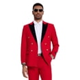 thumbnail image 2 of Tazzio Skinny Fit Double Breasted 2pc Suit Set with Velvet Peak Lapel, 2 of 4