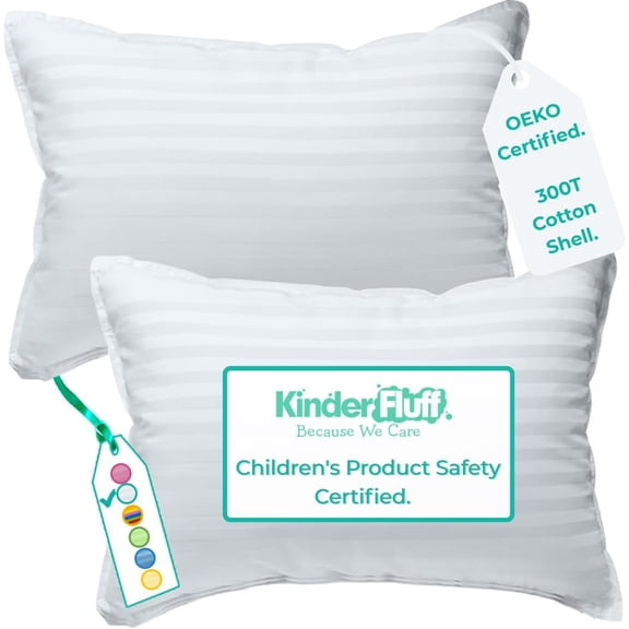 kinder Fluff Kids Pillows (2-Pack) – 300TC Soft Cotton, Down Alternative, Hypoallergenic & Machine Washable – Ideal for Children Above 12 Years Old (17x26in, White)