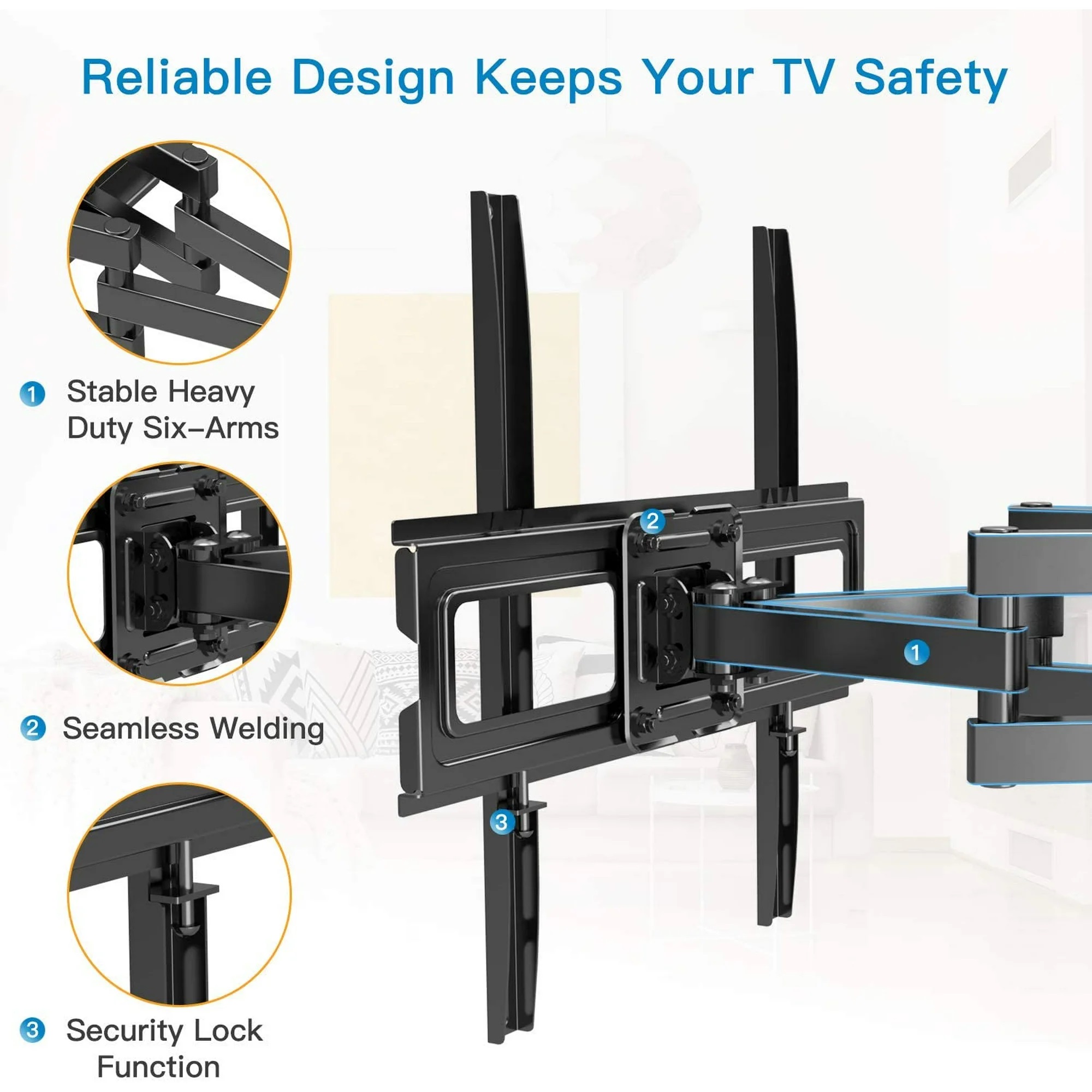 MountFTV Full Motion TV Wall Mount for 26–65 inch TVs, 110 lbs photo 8