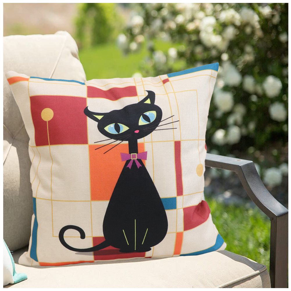 NYDECOR Cat Pillow Covers Pet Throw Pillow Cases Animal Kitty Pillowcase Square Cotton Linen Cushion Cover for Couch Sofa Bed Patio 18x18 Set of 4 Cat Decor