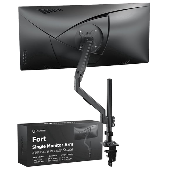 ULTRARM Extra-Tall Single Ultrawide Monitor Arm, 40" Max, 33.4" Height, Black