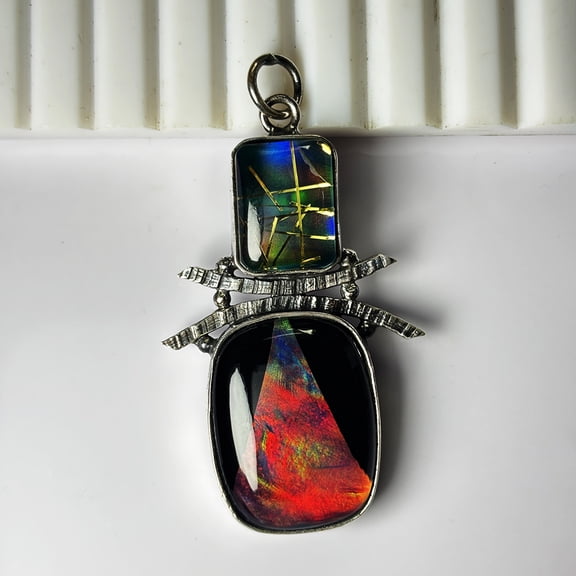 47 Ct Natural Multicolor Opal Fancy Cut Certified 925 Sterling Silver Pendant