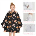 thumbnail image 6 of Brown Mushroom Pattern Black Pattern Blanket Hoodies for Kids 6-13YR Oversize Wearable Blanket Hoodies for Boys Girls Teens, 6 of 7