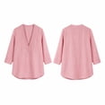 thumbnail image 6 of ClodeEU Women's Linen Blend V Neck 3/4 Sleeve Tunic Blouse,Casual Loose Henley Shirt Top Pink,Women's Plus XXL, 6 of 6