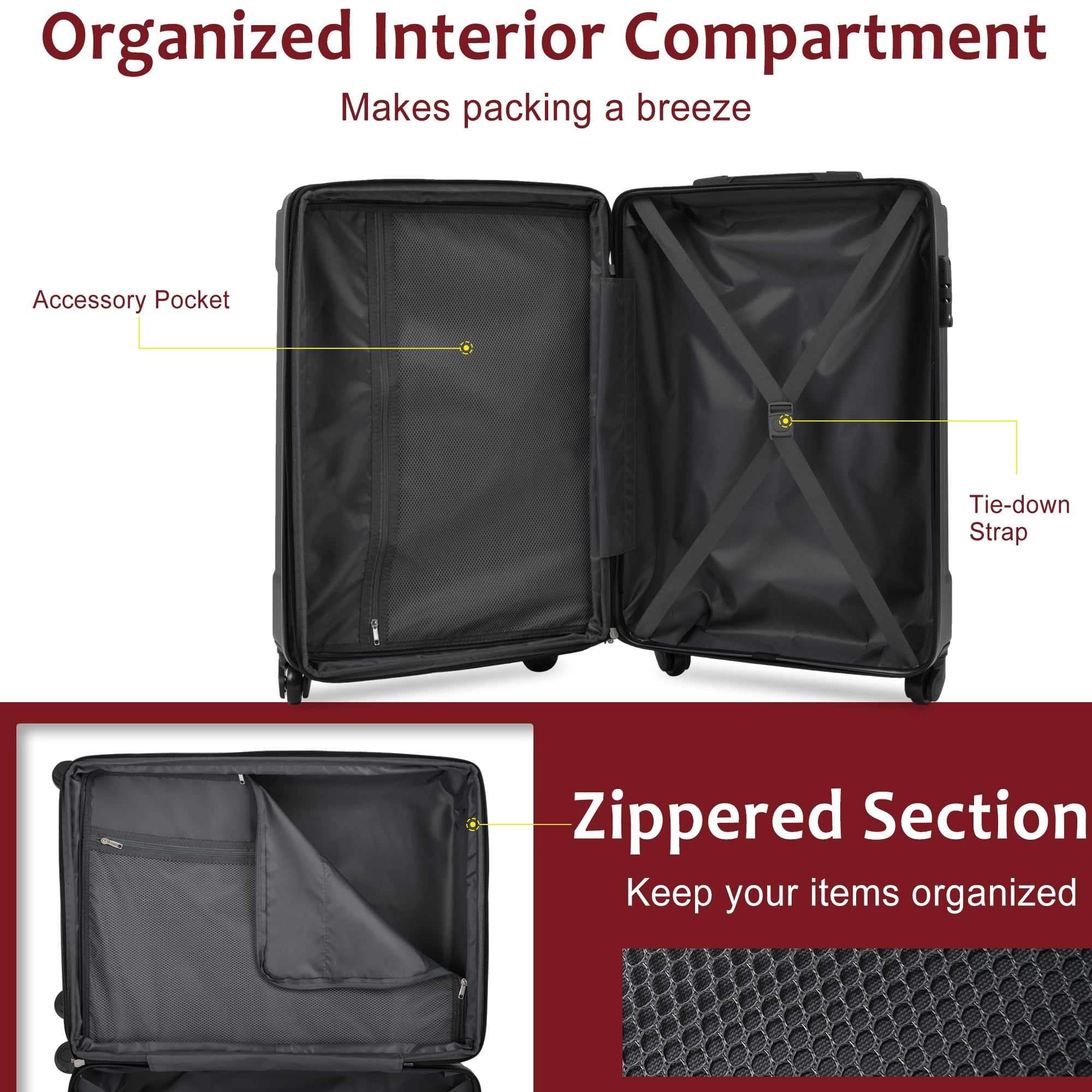 EUROCO 20" Hardshell Carry-On Luggage, ABS Lightweight Durable Suitcase with TSA Lock and Double Spinner Wheels for Travel,Red