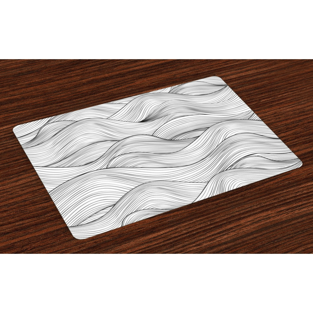 Dark Grey Placemats Set of 4 Abstract Geometric Waves Ocean Sea