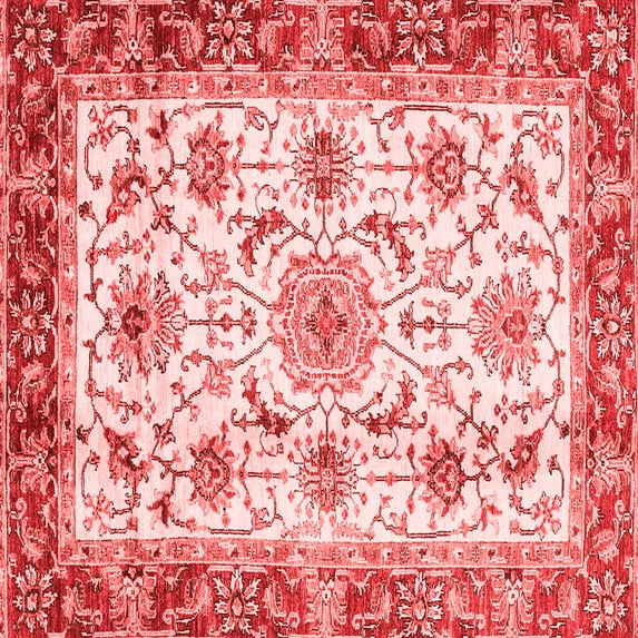 Ahgly Company Machine Washable Indoor Square Abstract Red Modern Area Rugs, 4' Square