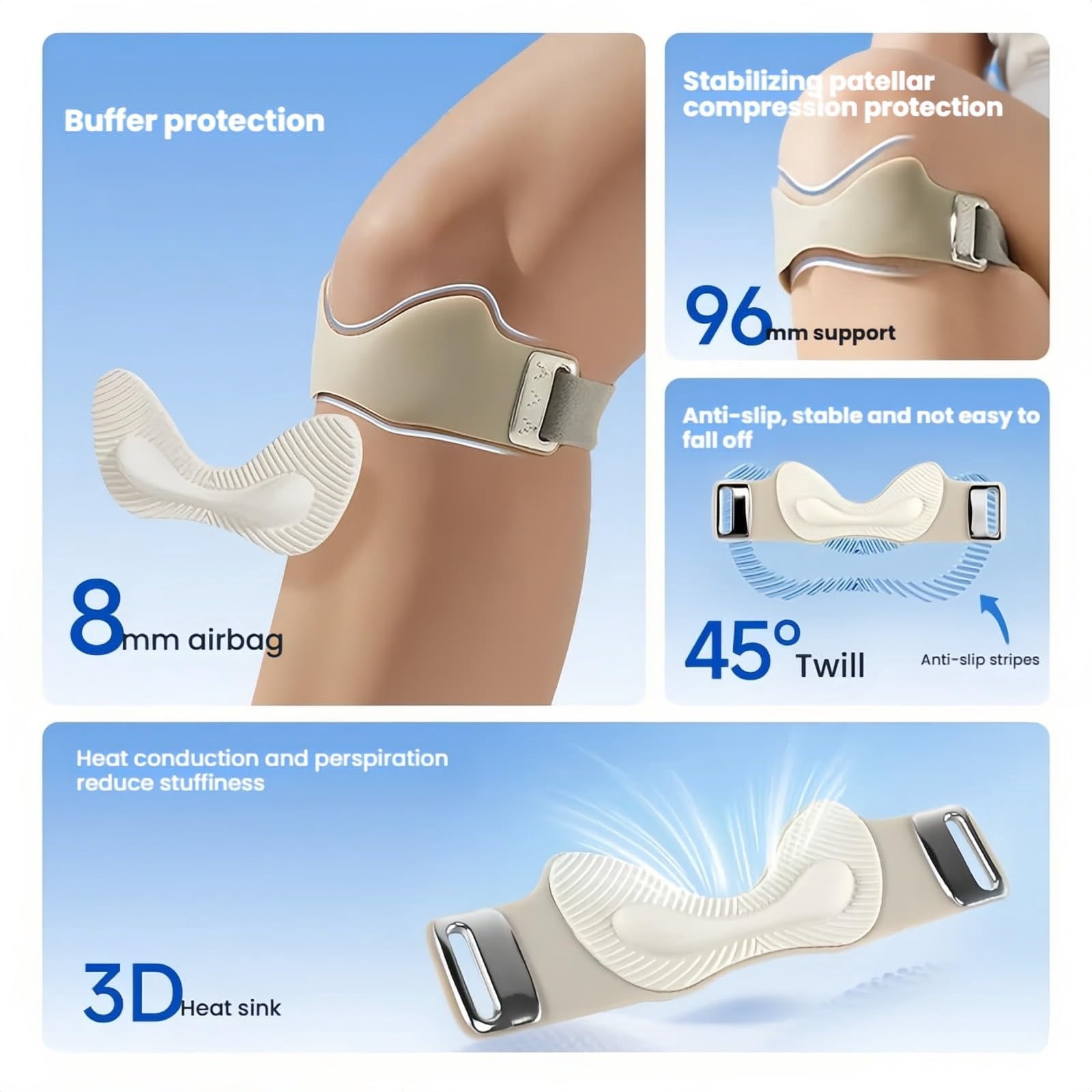 Knee Strap Patella Adjustable Sports Support Band, Adjustable Knee Support Brace for Men & Women
