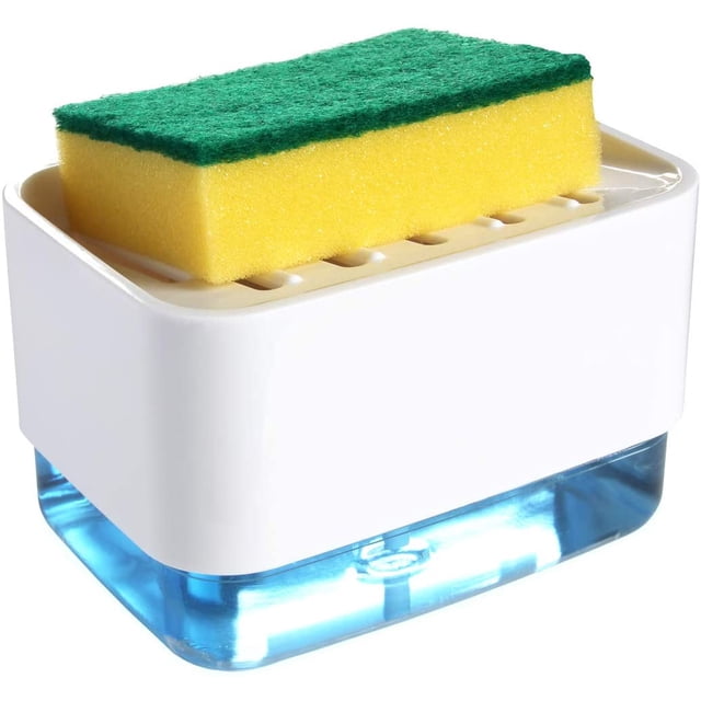 Dish Soap Dispenser for Kitchen, Innovative Soap Dispenser and Sponge Holder 2 in1, Countertop Soap Pump Dispenser Caddy,(White / Gray / Orange / Blue)