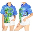 thumbnail image 2 of LA LEELA Women's Button Down Blouses Casual Summer Beach Party Shirt V Neck Blouse Short Sleeve Vacation Button up Dress Hawaiian Shirts for Women M Cockatoo Leaf, Blue, 2 of 4