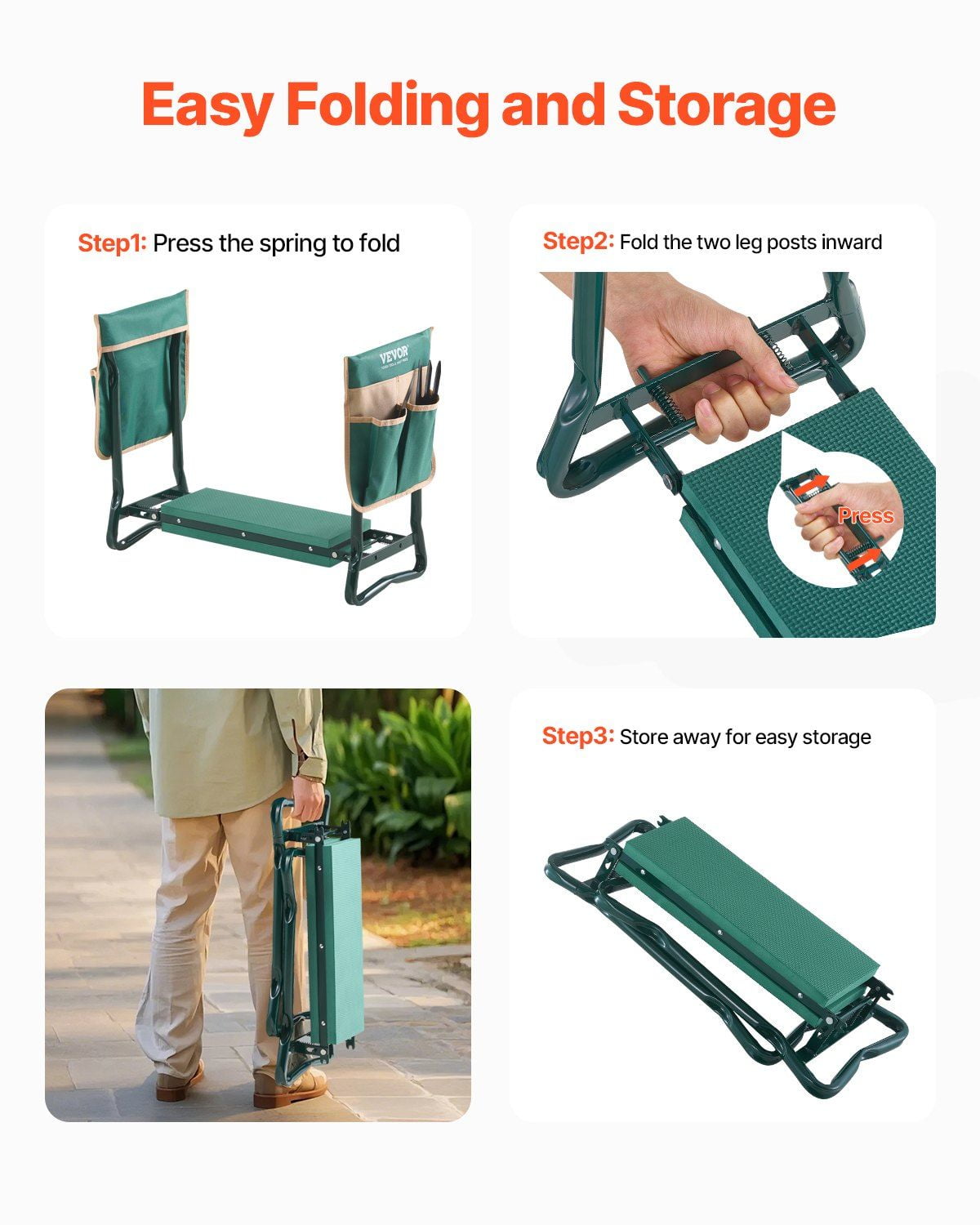 Dual-Use Garden Kneeler and Seat - 6" EVA Pad Folding Stool for Comfortable Gardening