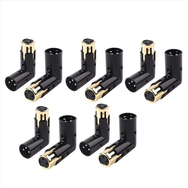 10 Piezas Adaptador de Audio Enchufe Ajustable Macho una Hembra Adaptador XLR de ÁNgulo Recto 3 Negro (Adaptador XLR de 90 Grados)