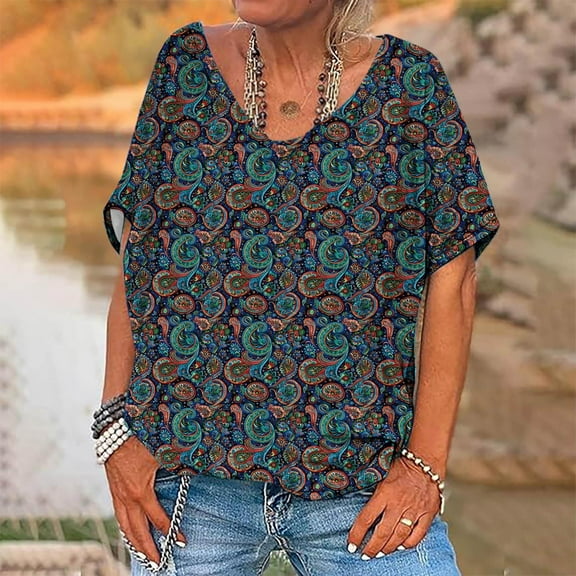 Pohista Plus Size Tops for Women Dressy Women's T-Shirts Vintage Summer Blouses for Women Dressy Casual Short Sleeve Tops for Women Trendy