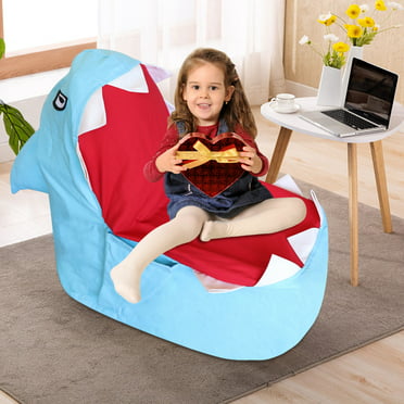 Sekkvy Shark Storage Bean Bag Chair Stuffed Animal Lazy Sofa for Organizing Children Plush Toys Canvas Organizer for Kid Boys Girls Blue