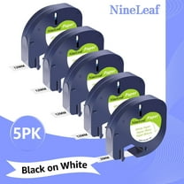 NineLeaf 5PK Compatible for DYMO LetraTag Refills 91330 12mm 1/2'' Black on White Paper Label Maker Tape