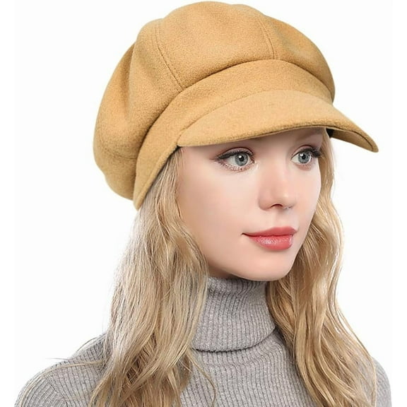 Women's Newsboy Hats Fall Wool Cabbie Beret Tweed Girls Paperboy Cap 1pcs