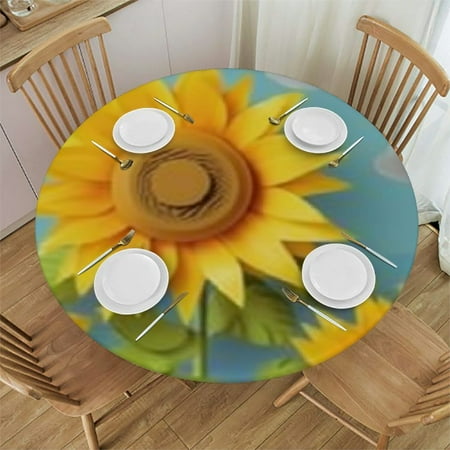 

Sheronv Sunflowers Birds Field Round Table Cover Stain Resistant Washable for Indoor Outdoor Kitchen Dining Wedding Parties 100% Polyester 54 -58