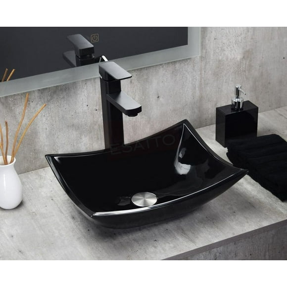 Esatto® Stylo Nc Paquete De Precio Mejorado Con Ovalin Negro, Llave Negra Y Desagües Listo Para Instalar ESATTO LAVABO PARA BAÑO