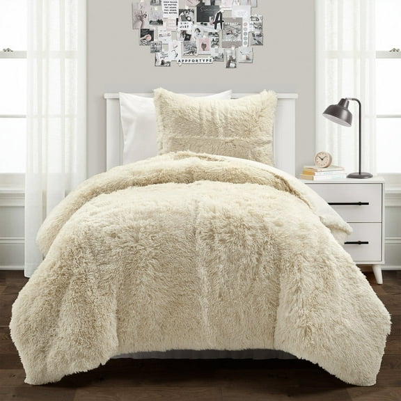 Lush Decor Emma Faux Fur Oversized Comforter Wheat 2Pc Set Twin-XL