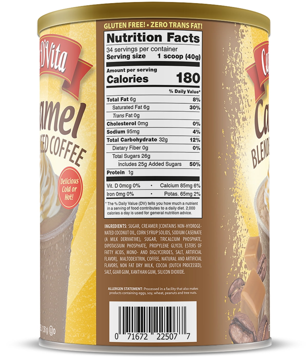 (4 Pack) Caffe D'Vita Caramel Latte Blended Iced Coffee, 48 oz Canister Powdered Drink Mix