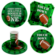 First Down Football 1st Birthday Party Supplies 64 Piece Tableware Set Includes Large 9" Paper Plates Dessert Plates, Cups and Napkins Kit for 16