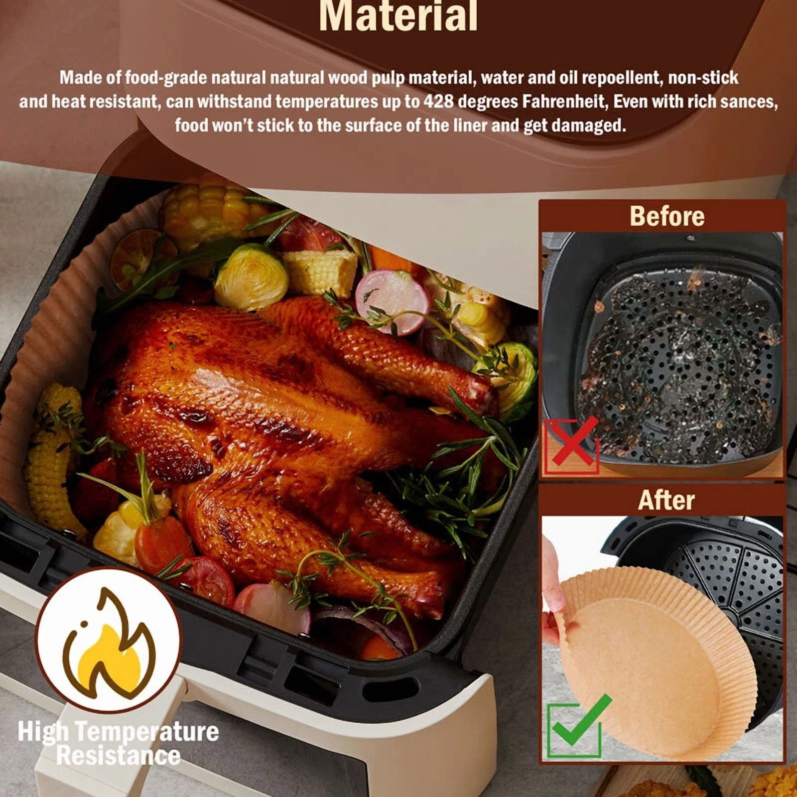Zyler - Air Fryer Paper Liner Disposable Non-Stick Steamer Mat For Cooking 8 Inch/100Pcs
