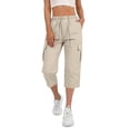 thumbnail image 2 of Usloyux Women's Cargo Capri Pants Drawstring Casual Active Shorts with Summer Vacation Hiking Bottoms, Khaki XL, 2 of 8