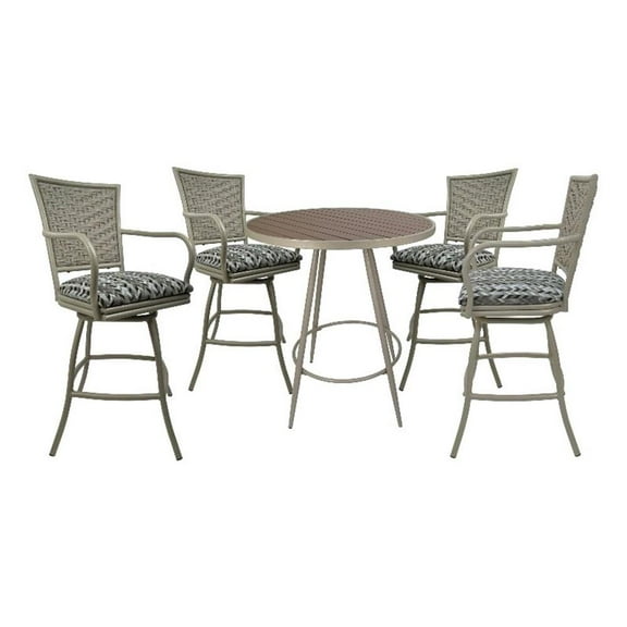 Outdoor/Indoor Pub Set - Erin 30"StoolwithArms-Simi Soft Gray Fabric-Beige Frame