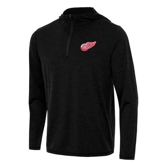 Men's Antigua Heather Black Detroit Red Wings Tidy Quarter-Zip Hoodie
