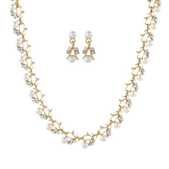 NUZYZ Faux Pearl Rhinestone Necklace Earrings Bracelet Bridal Jewelry Gift