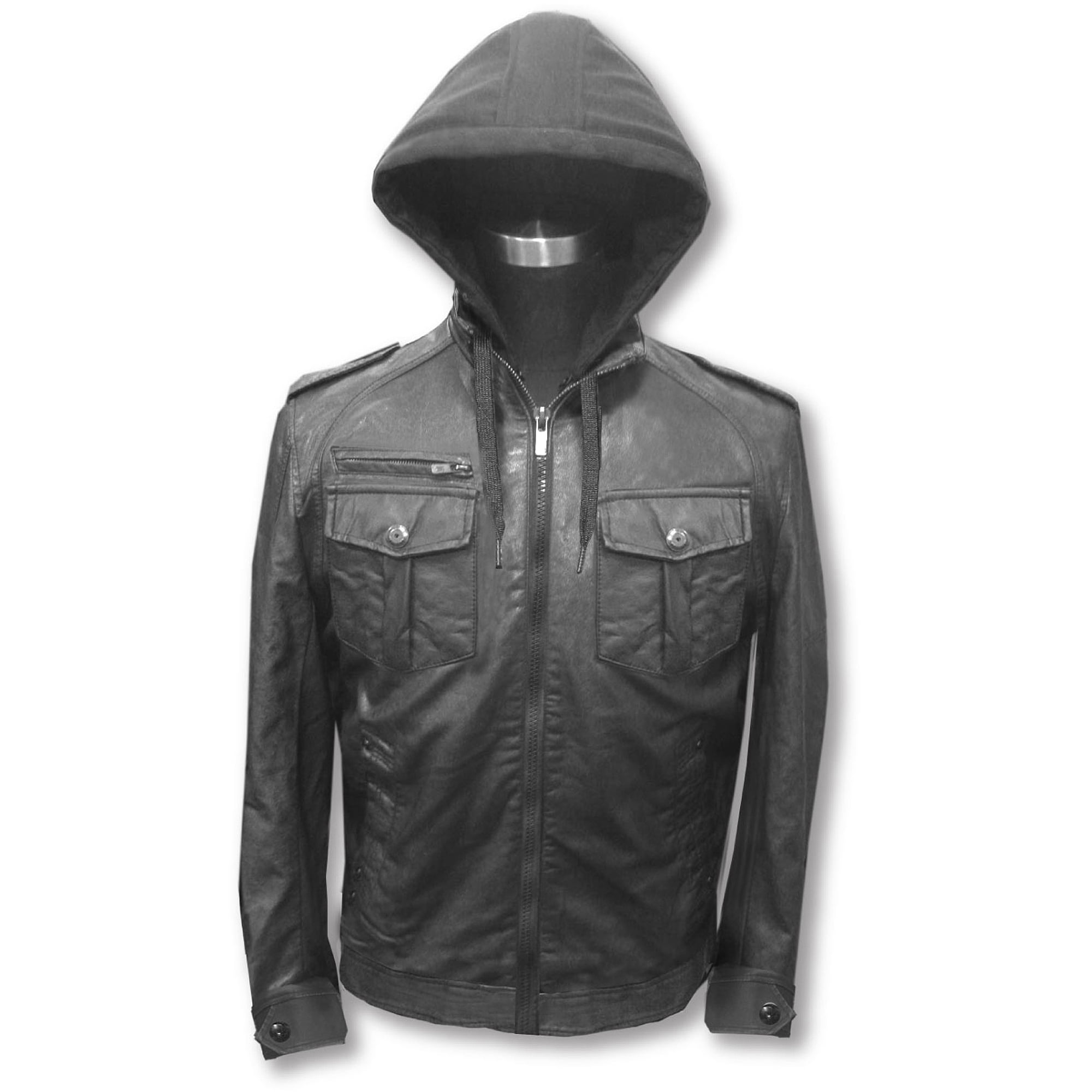 Big Men S Hooded Faux Leather Com