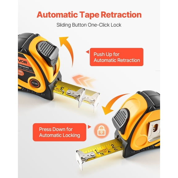 25ft Retractable Tape Measure for Outdoor Projects - Imperial and Metric Scale with Durable ABS Case