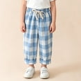 thumbnail image 2 of Toddler Boys Girls Linen Pants Kids Wide Leg Harem Pants Cotton Elastics Waist Summer Plaid Long Trousers Thin 3/4 Outerwear, 2 of 9