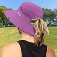 thumbnail image 4 of Ticikt Women's Summer Outdoor Breathable Sun Mountaineering Horsetail Hole Visor Fisherman's Hat,Color:Purple, 4 of 5