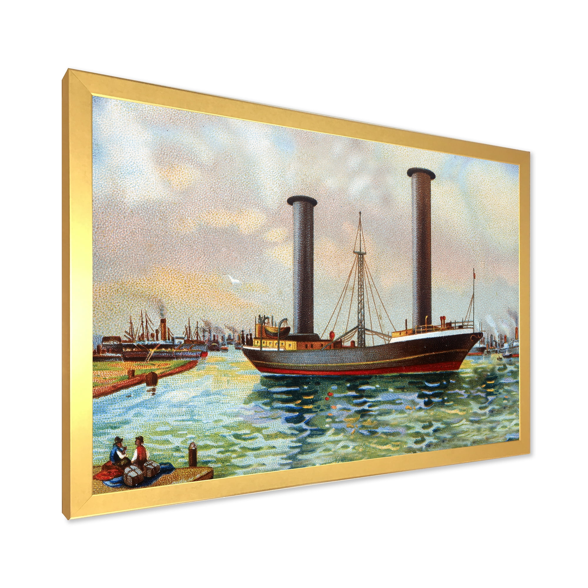 Designart 'The Ancient Boat Leaving The Harbor' Nautical & Coastal Framed Art Print