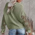 thumbnail image 3 of Mujeres crochet suéter crewneck knit floral patrón de manga larga color puro para las mujeres oficina en casa, 3 of 5