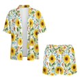 thumbnail image 4 of FKEKYI Sunflower Leaf Print Womens Summer Short Set 2 Piece Sets Vacation Outfits Open Front Shirt Top & Shorts with Elastic Waist Beachwear Lounge Set, XL, 4 of 7
