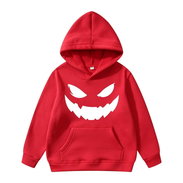 Aocisk Chandail à Capuchon à Enfiler pour Garçons avec Imprimé d'Halloween, Veste Douce, Chandail Décontracté Confortable pour Enfants, Rouge, 11-12 Ans