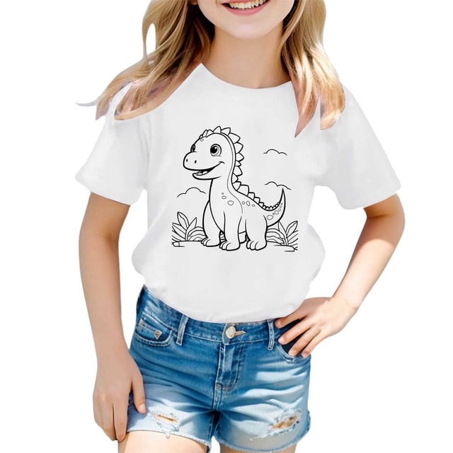 LUOGENLI T Shirt for Girls Girls Summer Tops for Kids Casual Tees and Shirts for Daily Wear Comfortable Fit Machine Washable Versatile Style for Pants Maxi Tops Set Ruffle White 8-9 Years