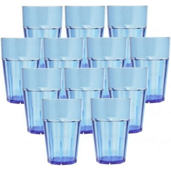 TrueCraftware- Set of 12 Diamond 10 oz. Tumbler/Drinking Cups Blue Polycarbonate-Premium Iced Tea Glasses Stackable Reusable Dishwasher Safe Break-Resistant for Home and Restaurants