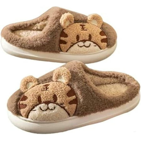 

CoCopeaunt Cute Tiger Furry Winter Slippers for Women Men Soft Warm Fluffy Fur Indoor House Shoes Outdoor Anti-skip