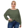 thumbnail image 1 of Ladies Plus Size T-shirt Blouse Women's Twist Knot Irregular Blouse Casual Long Sleeve Autumn Clothes Solid Tee Tops Jujube 4XL, 1 of 4