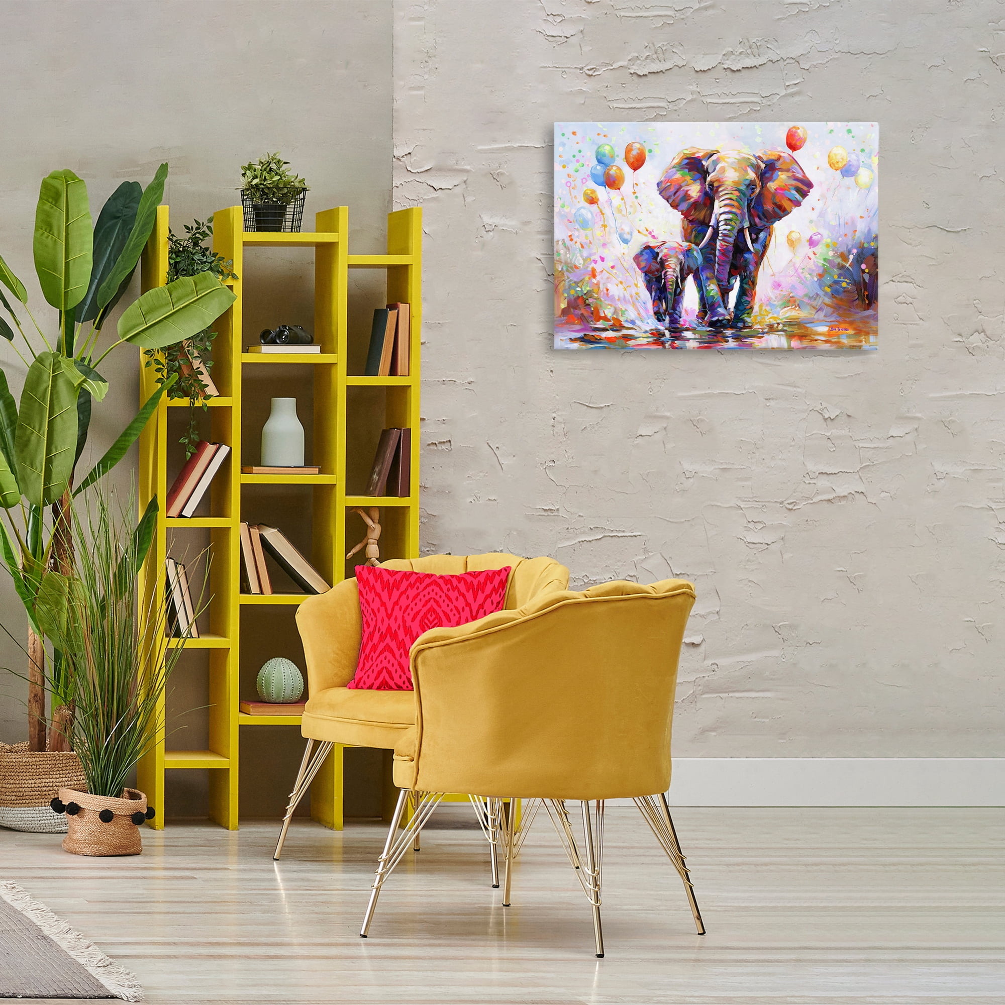 Stupell Industries Elephants & Balloons Animals & Insects Painting Gallery Wrapped Canvas Art Print Wall Art, 30 x 20