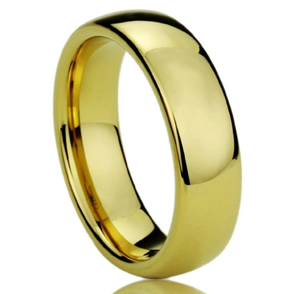 Men Women Tungsten Carbide Wedding Band Ring 7mm Comfort Fit High Polished Domed Gold Tone Tungsten Ring