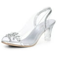 thumbnail image 1 of BLISSFUL STEP Women's Clear Slingback Flower Rhinestone Heel Sandals, 1 of 7