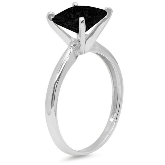 0.5 ct Princess Cut Natural Onyx Solitaire Engagement Ring for Women in 18K White Gold