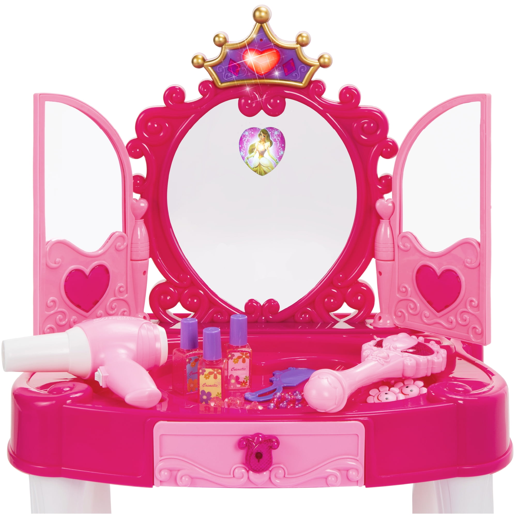 Best Choice Products Kids Vanity Mirror Set Girl Pretend Play Toy W Magic Wand Remote